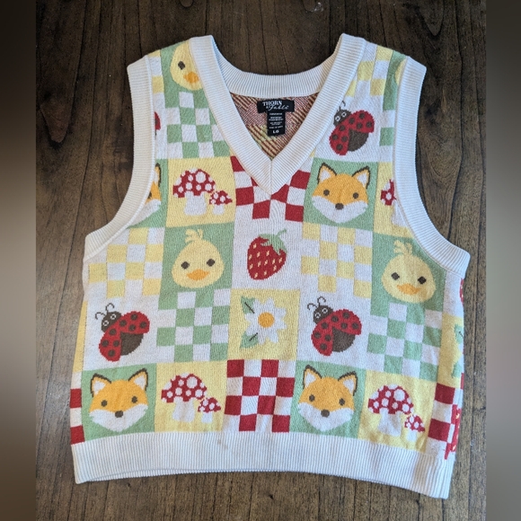 Hot Topic Sweaters - Checkered Animal Friends Picnic Sweater Vest